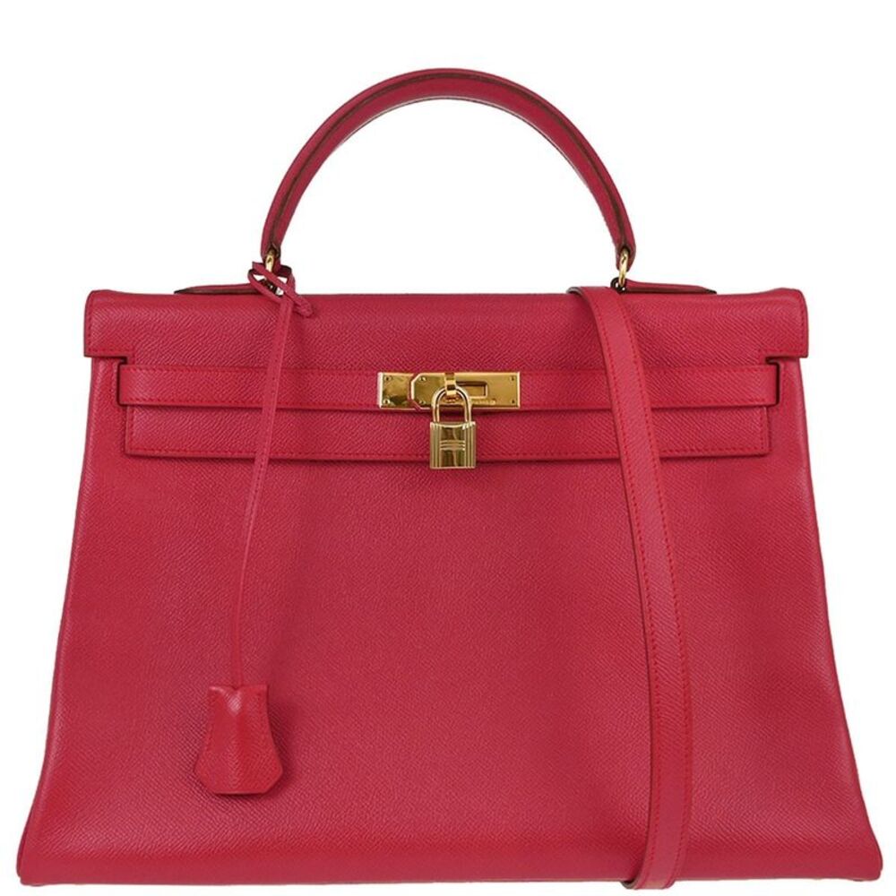 Hermes Kelly Red Courchevel With Gold Hardware Red Calfskin Handbag